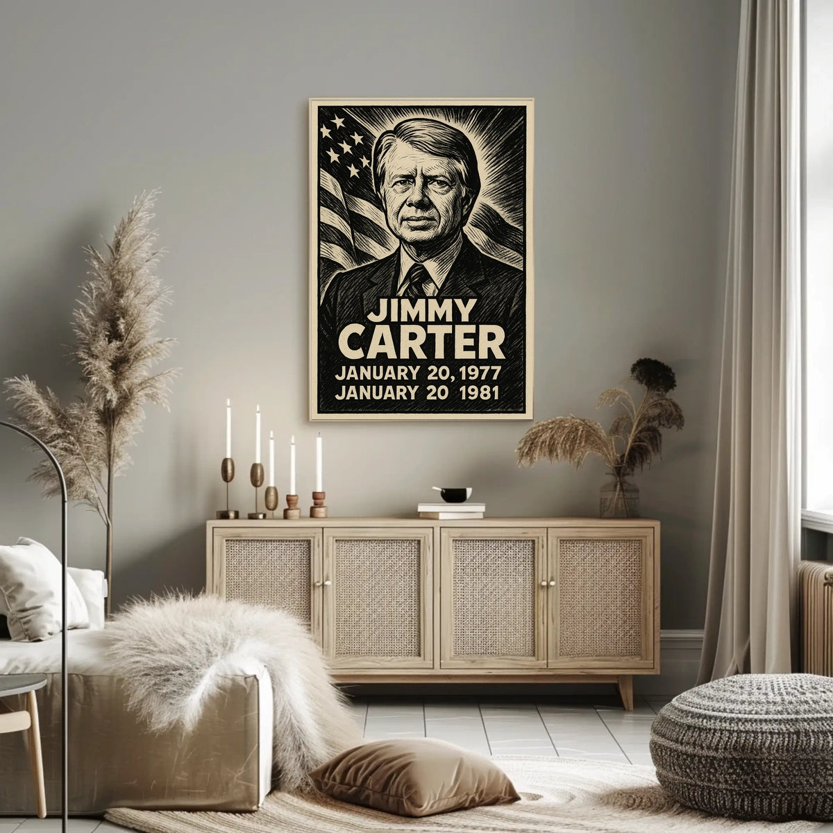 Jimmy Carter 39th President of the United States B & W Comic Sketch Poster