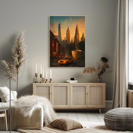 New York Surreal Sunset Skyline Poster Retro Wall Art