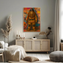 Firefighter Lion Artwork for Dramatic Animal Poster