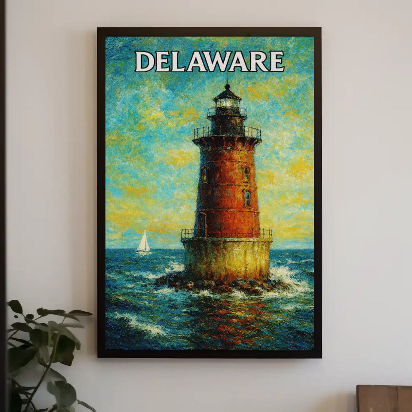 Delaware Offshore Lighthouse Sailboat Travel Poster