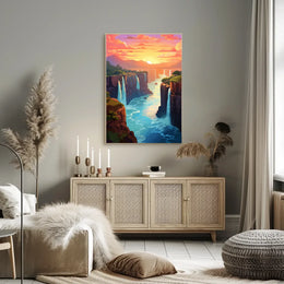 Majestic River Gorge Sunset Landscape Art Poster