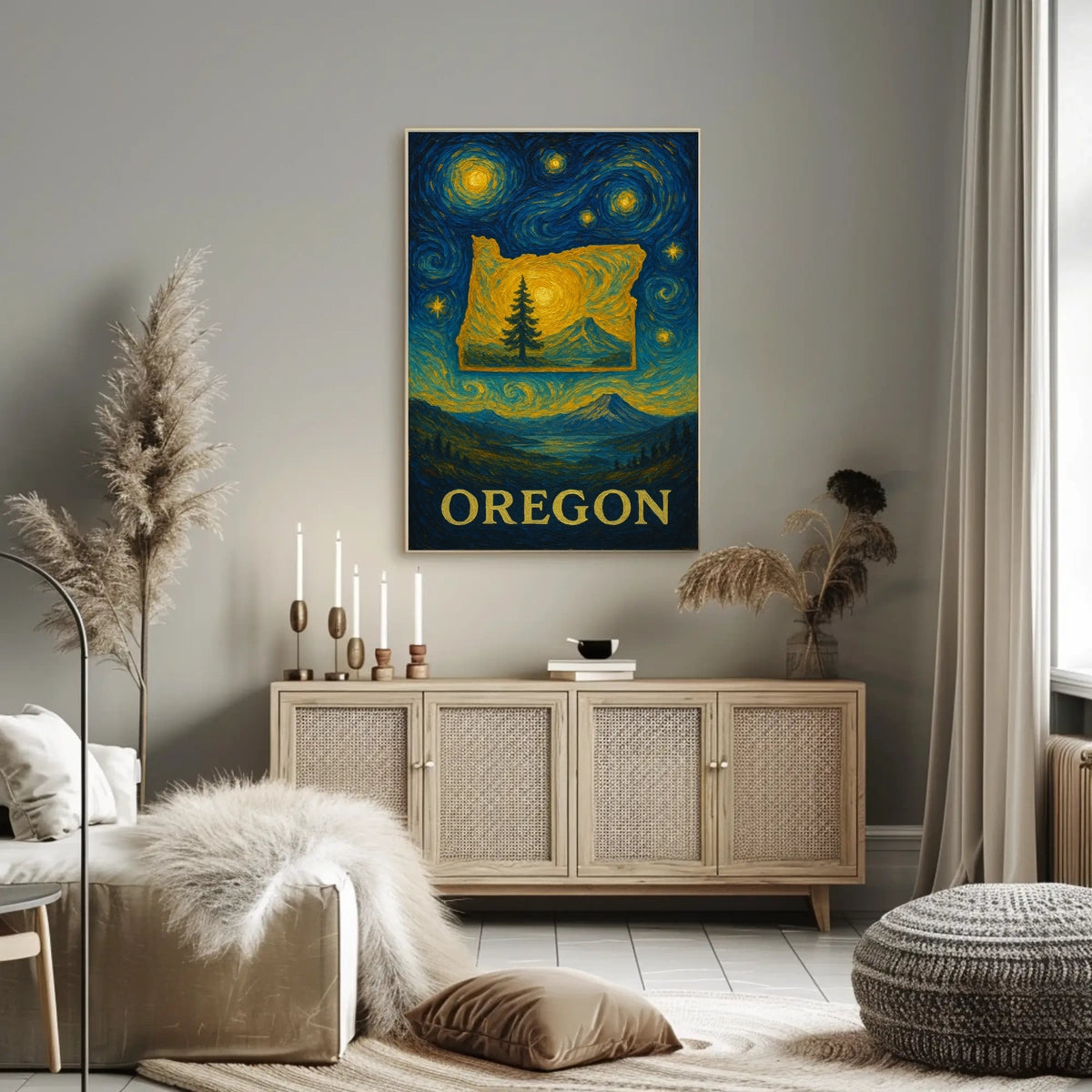 Oregon's Dreamy Landscape in Van Gogh's Style Artistic Poster