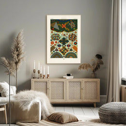 Japanese Pattern Harmony: Vibrant Geometrical and Floral Tapestry Poster
