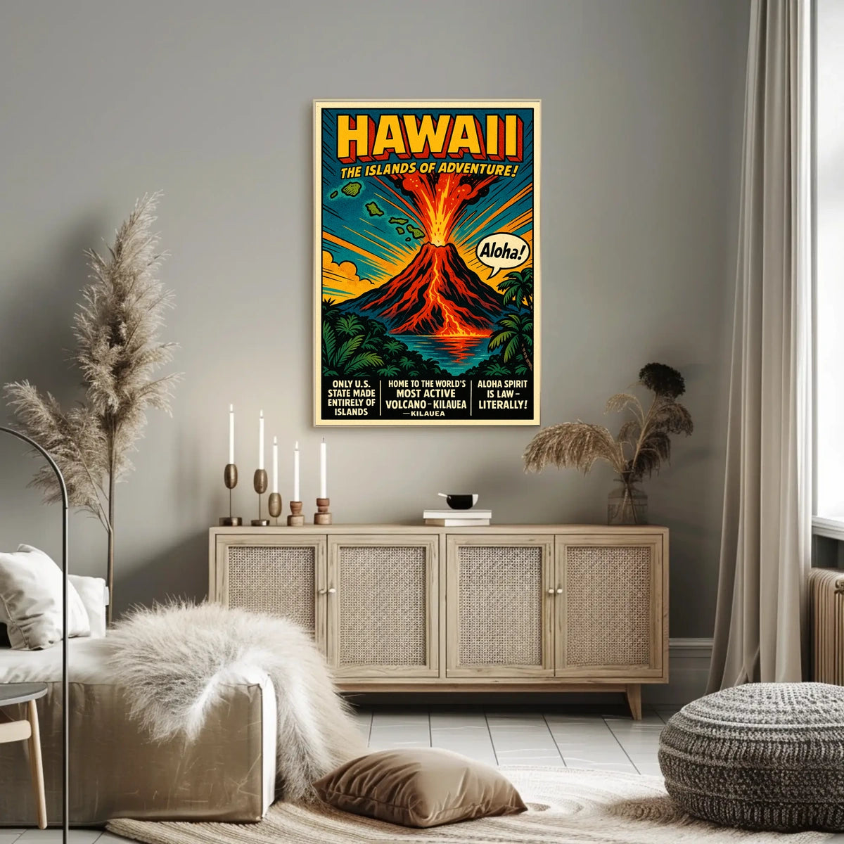 Hawaii Adventure Vintage Volcano Travel Poster