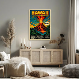 Hawaii Adventure Vintage Volcano Travel Poster