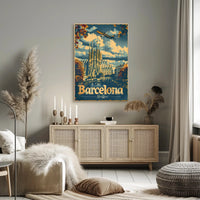 Barcelona Travel Poster Inspired by Retro Adventure and Exploration