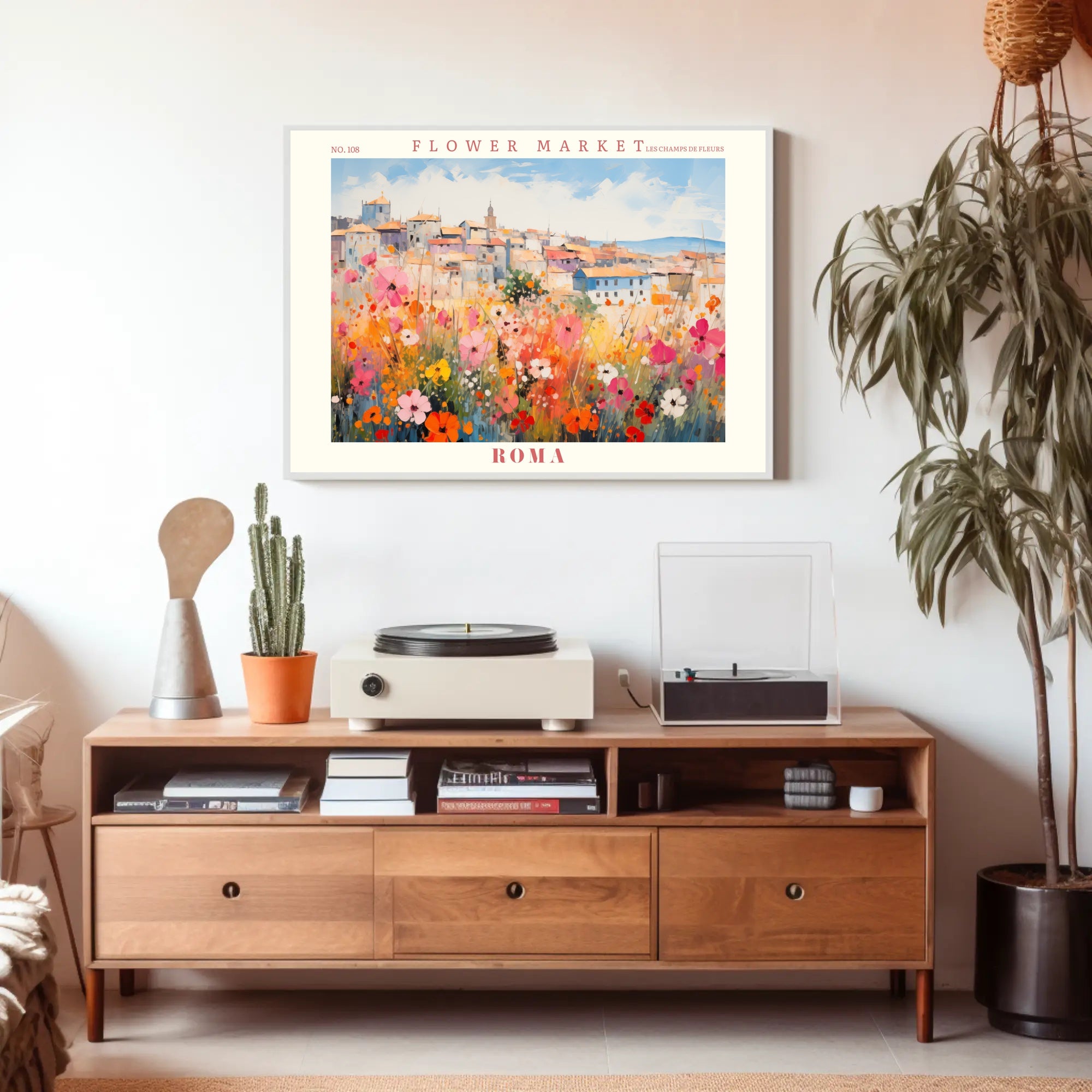 Vibrant Flower Market in Italy Travel Poster