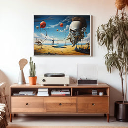 Surreal Desert Landscape with Expressionless Face Artistic Poster