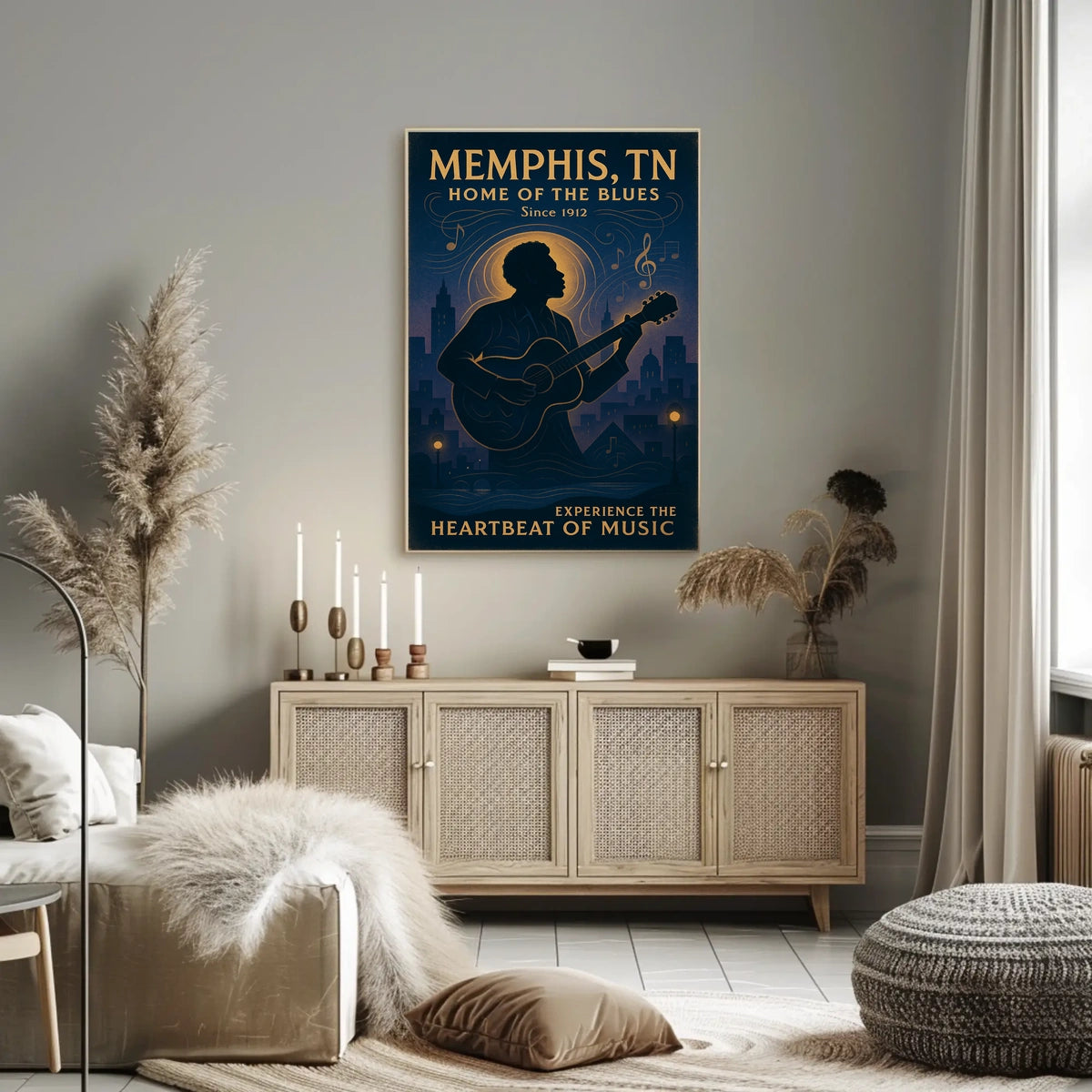 Memphis Blues Guitarist Vintage Cityscape Poster