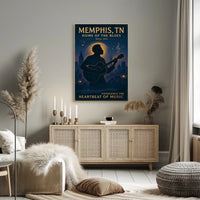 Memphis Blues Guitarist Vintage Cityscape Poster