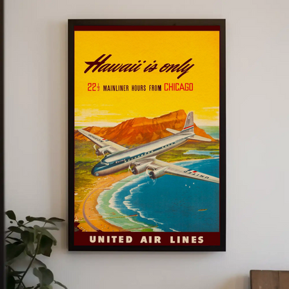 Hawaii United Chicago Flight Scenic Travel Poster