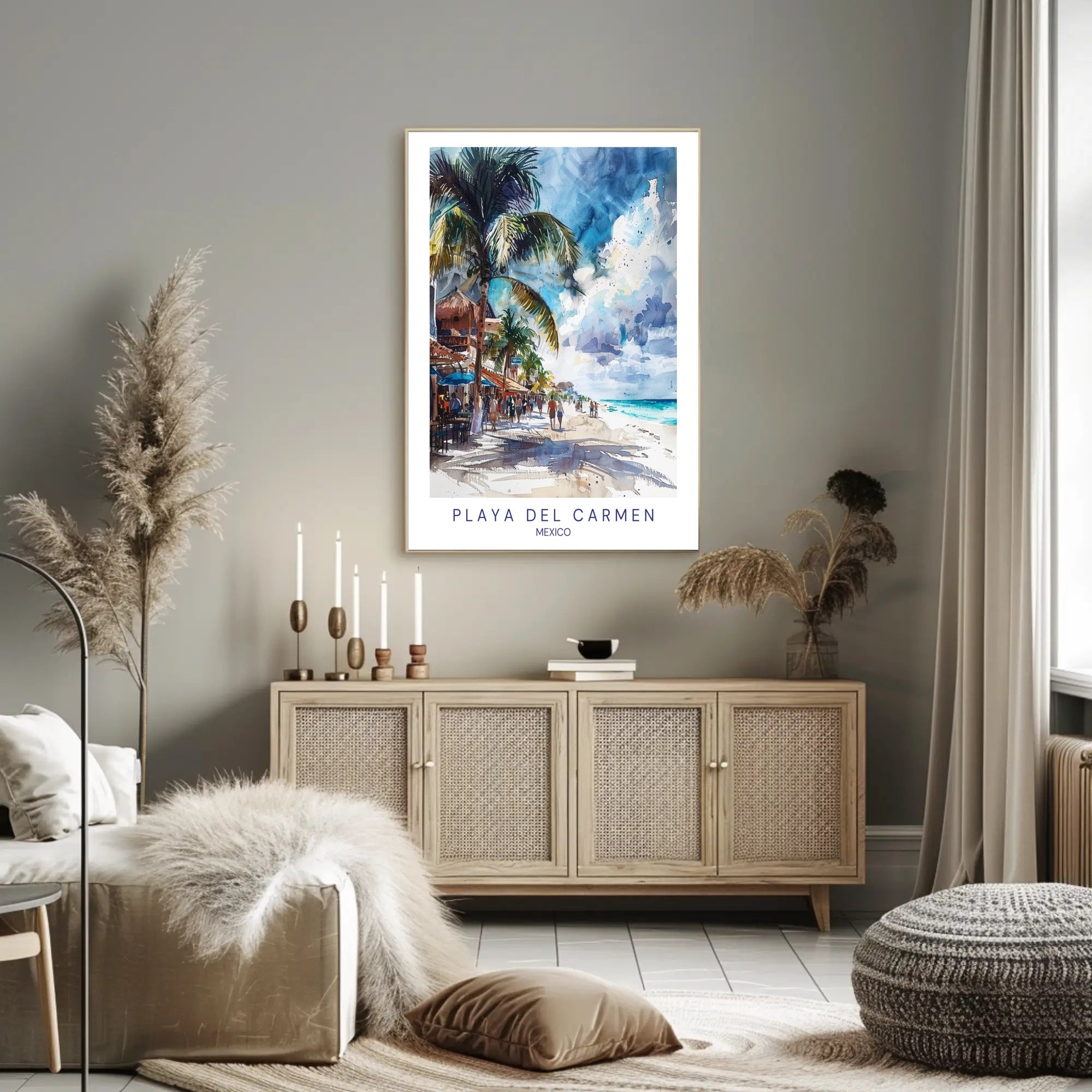 Vibrant Beach Scene in Playa del Carmen Travel Poster PosterGoat