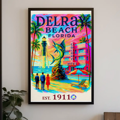 Delray Beach Florida Colony Hotel Lighthouse Travel Poster