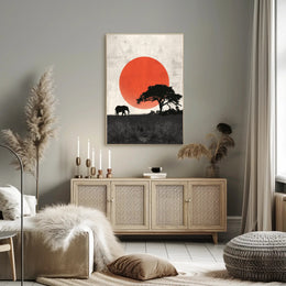 Serengeti Silhouette Poster Minimalist Sunset Print