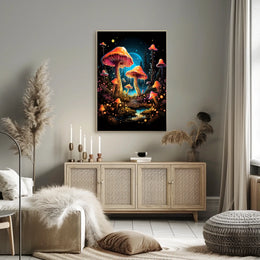 Enchanted Forest Glowing Mushrooms Fantasy Art Poster
