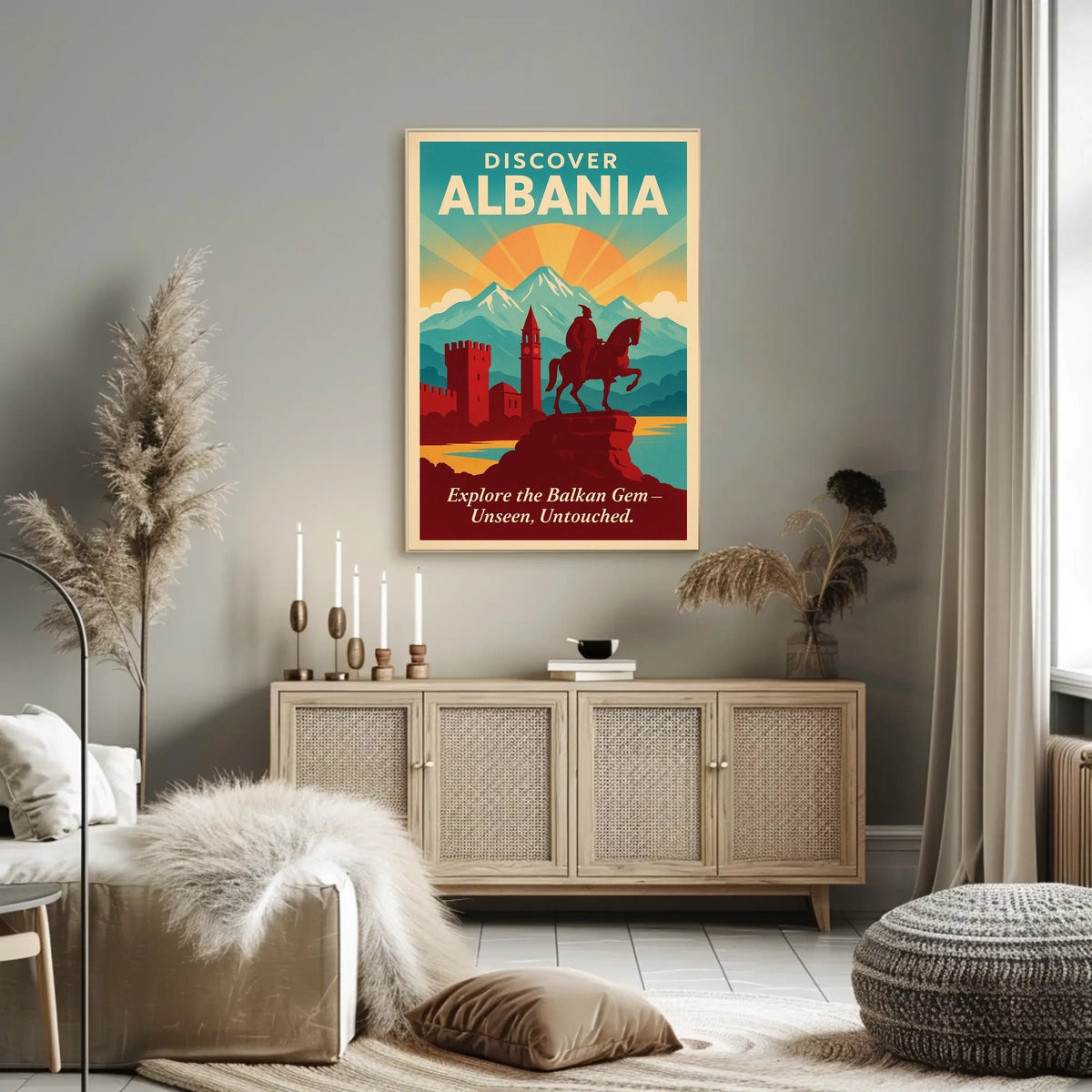 Albania Travel Destination Vintage Horseman Poster