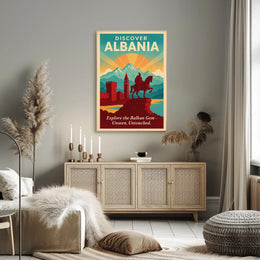 Albania Travel Destination Vintage Horseman Poster
