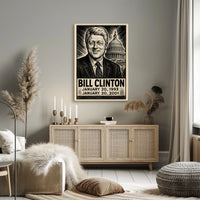 Bill Clinton 42nd President of the United States B & W Comic Sketch Poster