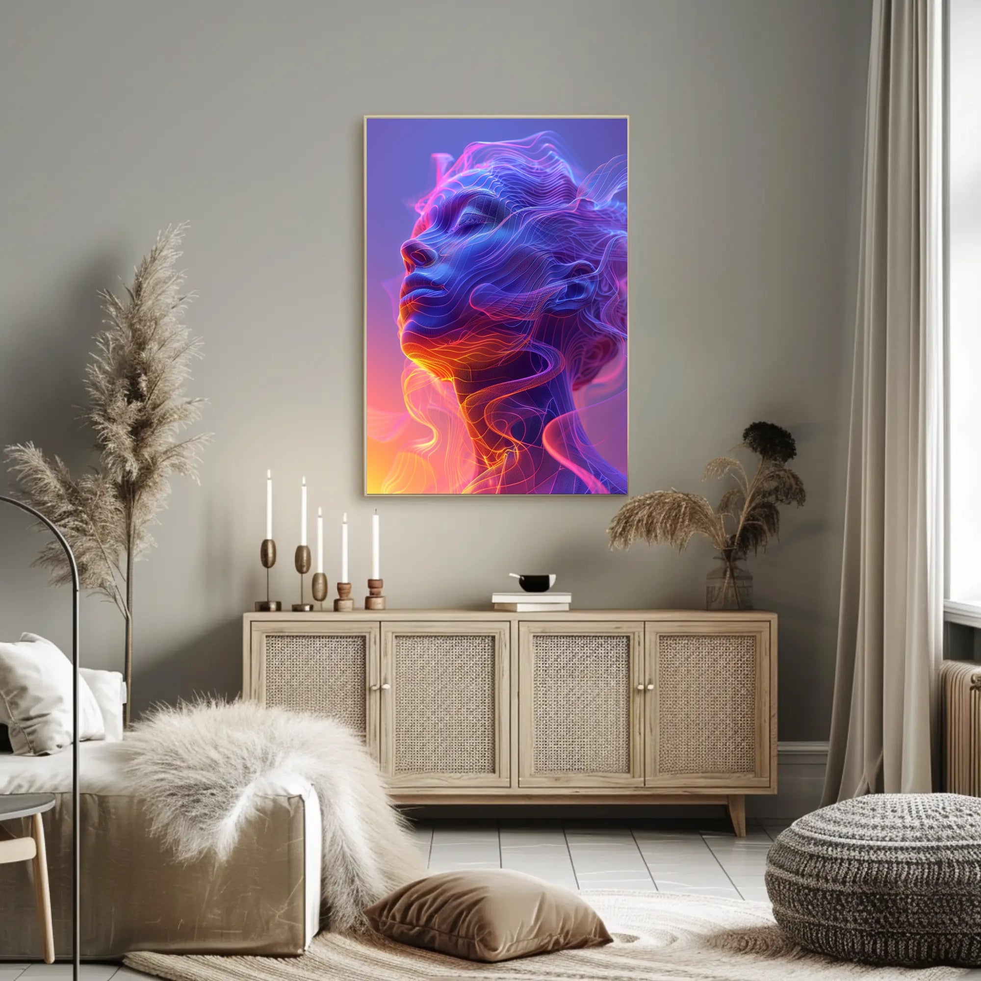 Vibrant Surreal Face with Futuristic Design Artistic Poster PosterGoat