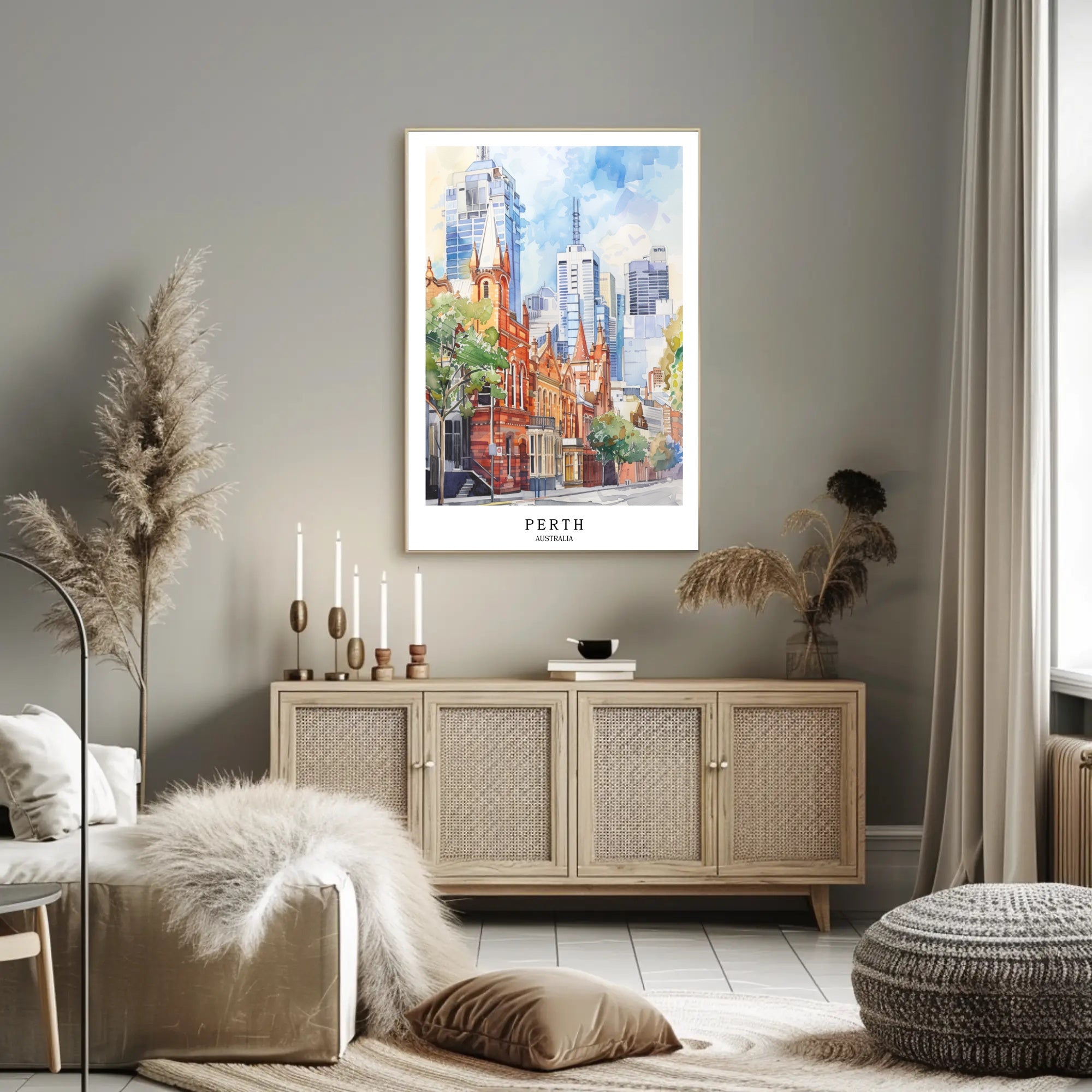 Perth Urban Scene Watercolor Artistry Urban or Cityscape Poster PosterGoat