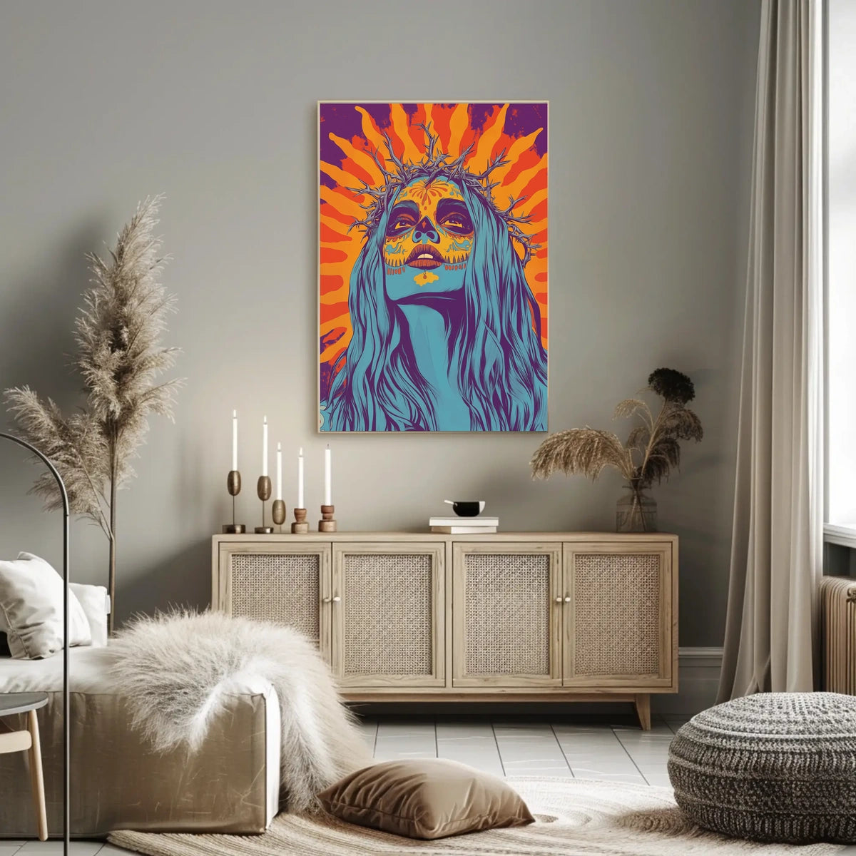 Day of the Dead Woman Psychedelic Bold Vibrant Poster