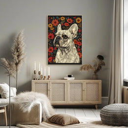 Floral Bulldog Portrait Poster
