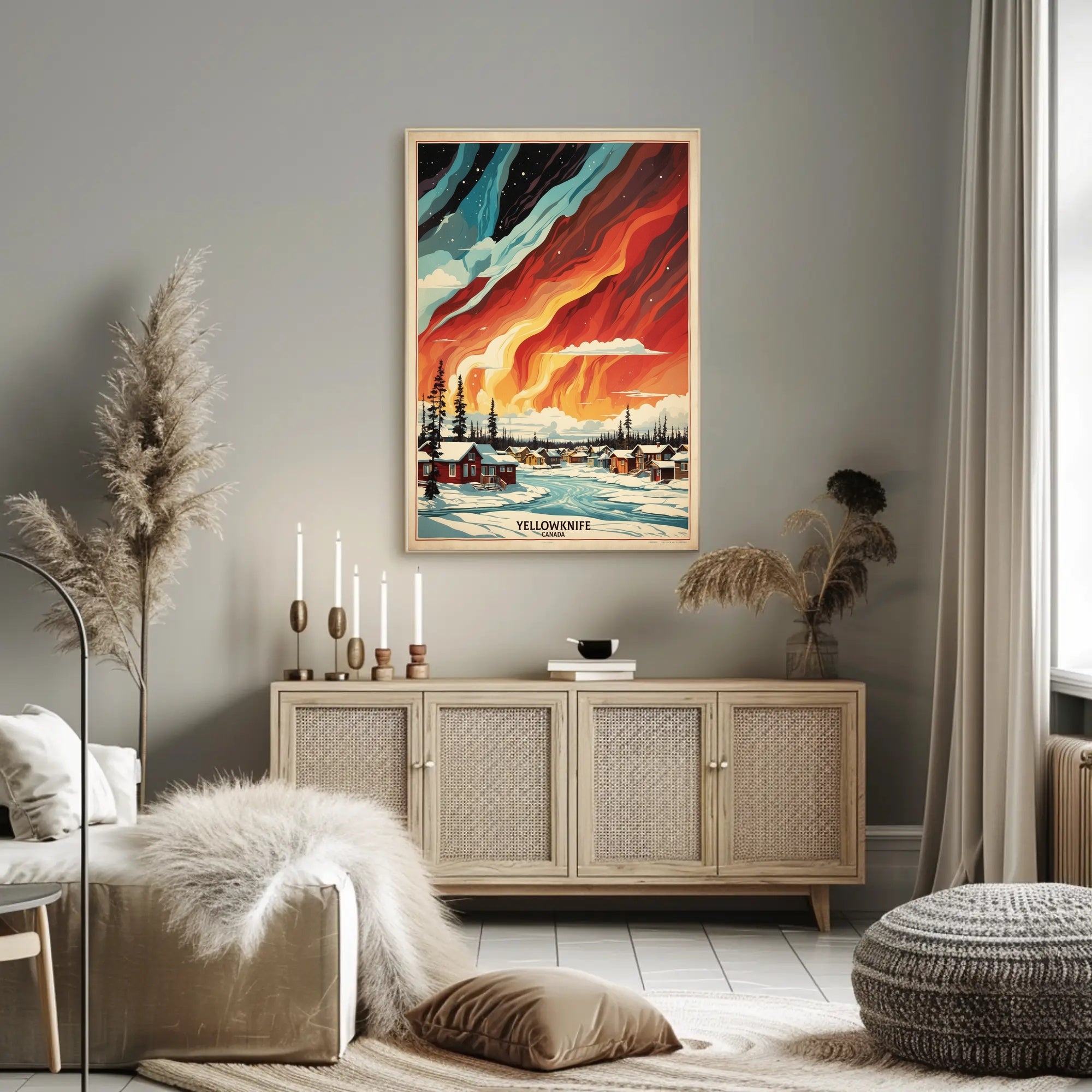 Yellowknife Northern Lights Vintage Travel Poster