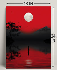 Solitary Reflection Under A Crimson Sky Poster