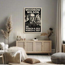 Woodrow Wilson 28th President of the United States B & W Comic Sketch Poster