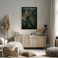 Santorini Dreamscape Planetary Backdrop Surrealism Poster