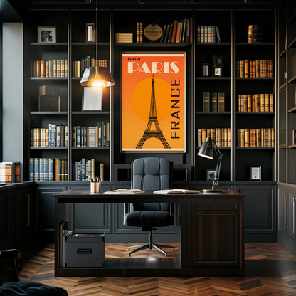 Travel Paris France Orange Eiffel Tower Poster