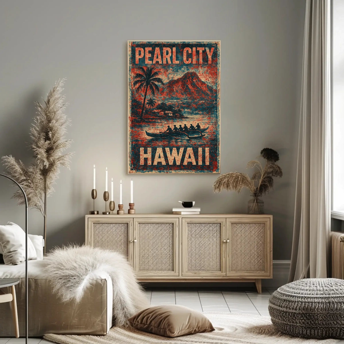 Pearl City Hawaii Nostalgic Cultural Heritage Travel Landscape Watercolor Vintage Retro Poster