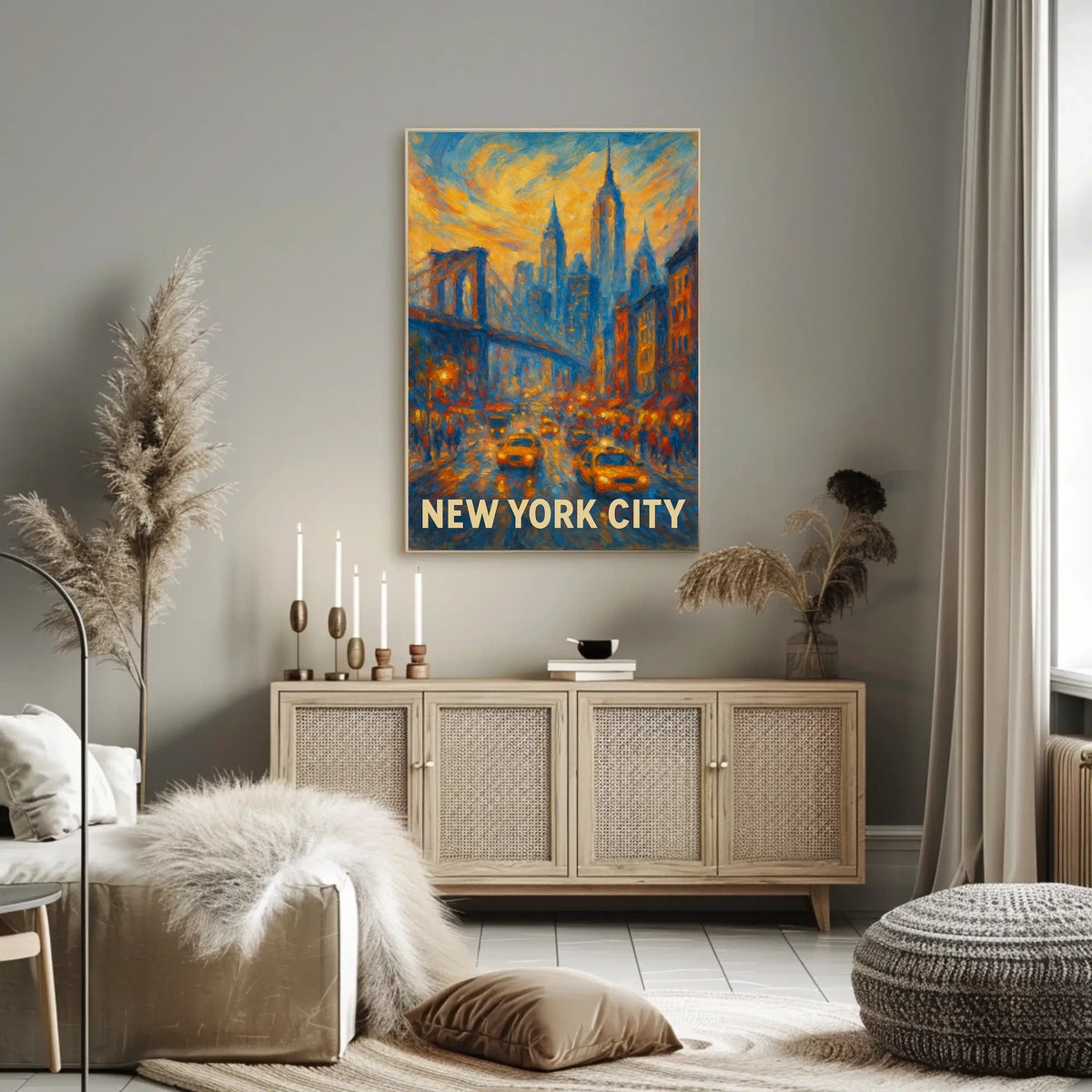 New York City Skyline Sunset Poster Modern Wall Art