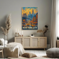 New York City Skyline Sunset Poster Modern Wall Art