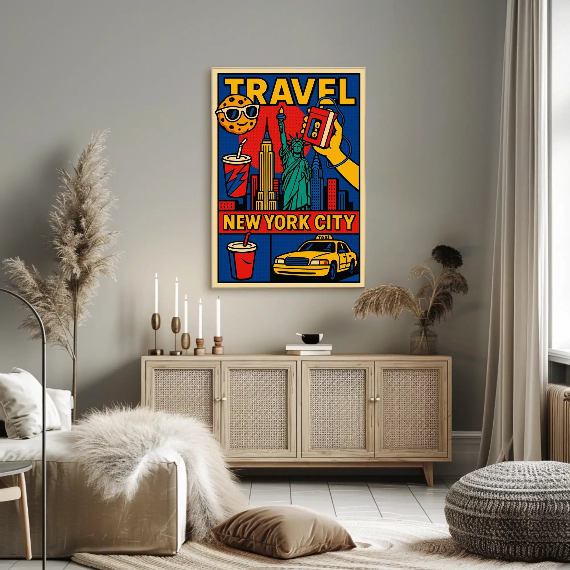 New York City Bold Colorful Skyline Poster Modern Wall Art