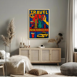 New York City Bold Colorful Skyline Poster Modern Wall Art