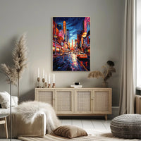 Vibrant Neon Nightlife Urban Cityscape Artistic Poster