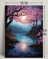 Tranquil Cherry Blossom Lake Poster