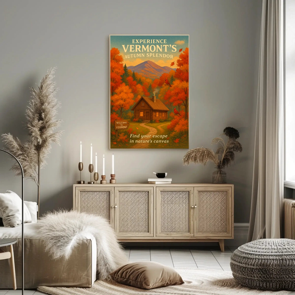 Autumn Cabin Vermont Nature Foliage Poster