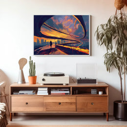 Futuristic Cityscape Sunset: Pathway to Possibilities
