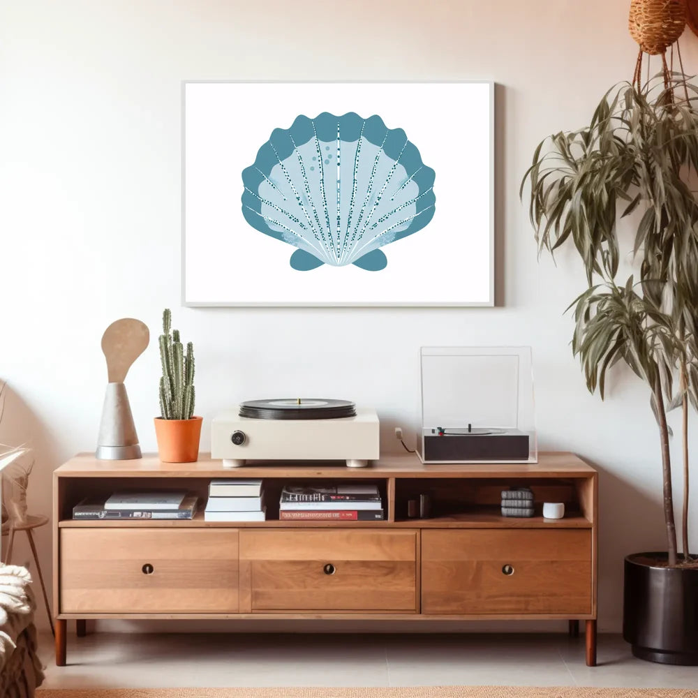 Stylized Blue Seashell Minimalist Art Poster