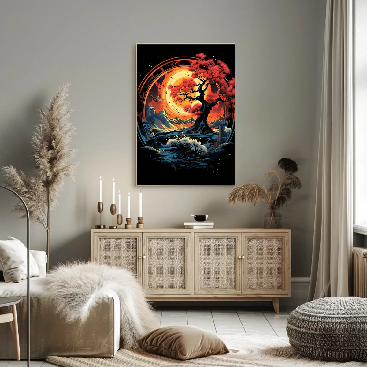 Mystical Red Tree Fantasy Landscape Art Poster