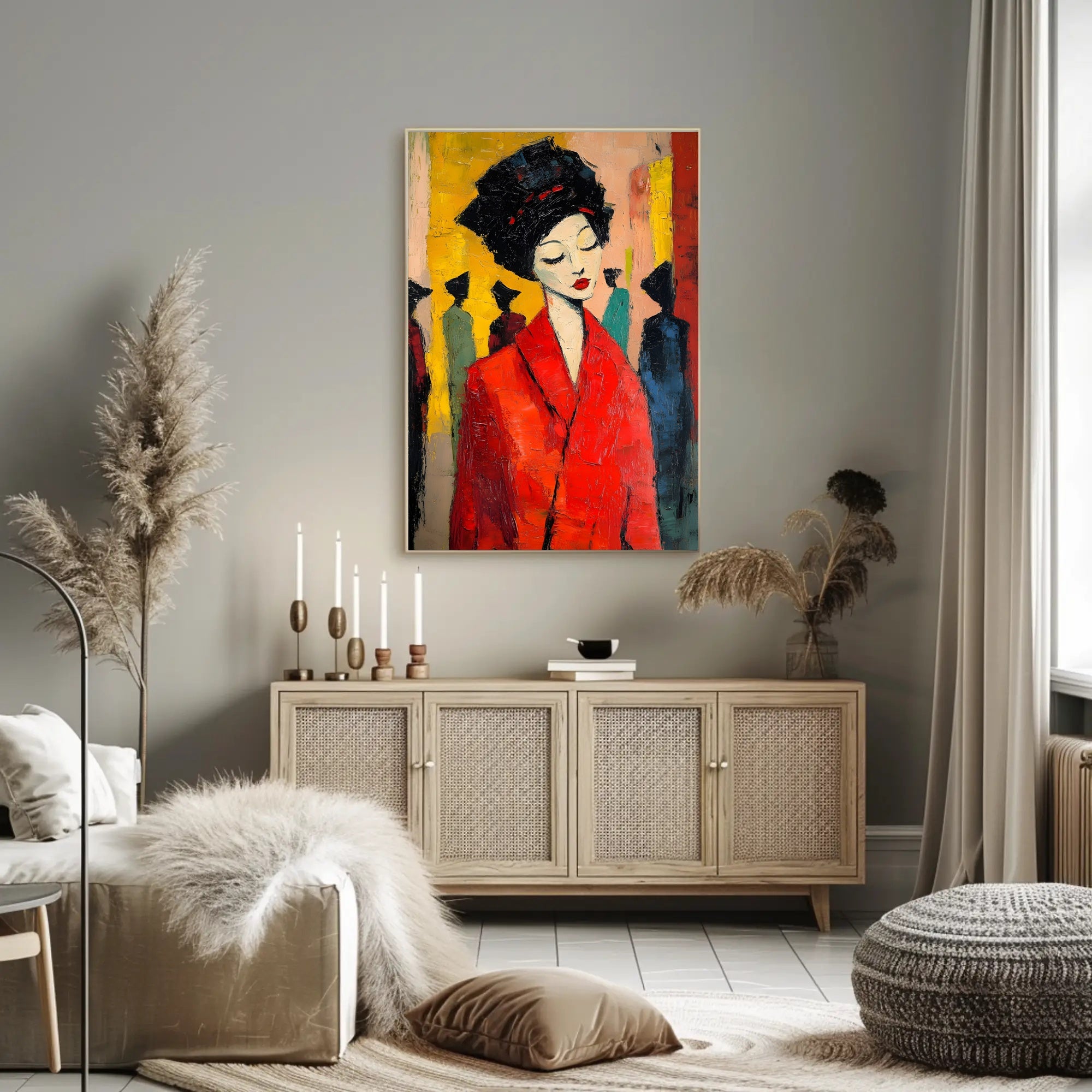 Vibrant Expression Poster Red Coat Modern Wall Art