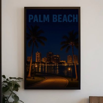 Palm Beach Florida Waterfront At Night Travel Poster