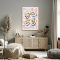Oysters Checkered Table Poster Watercolor Print