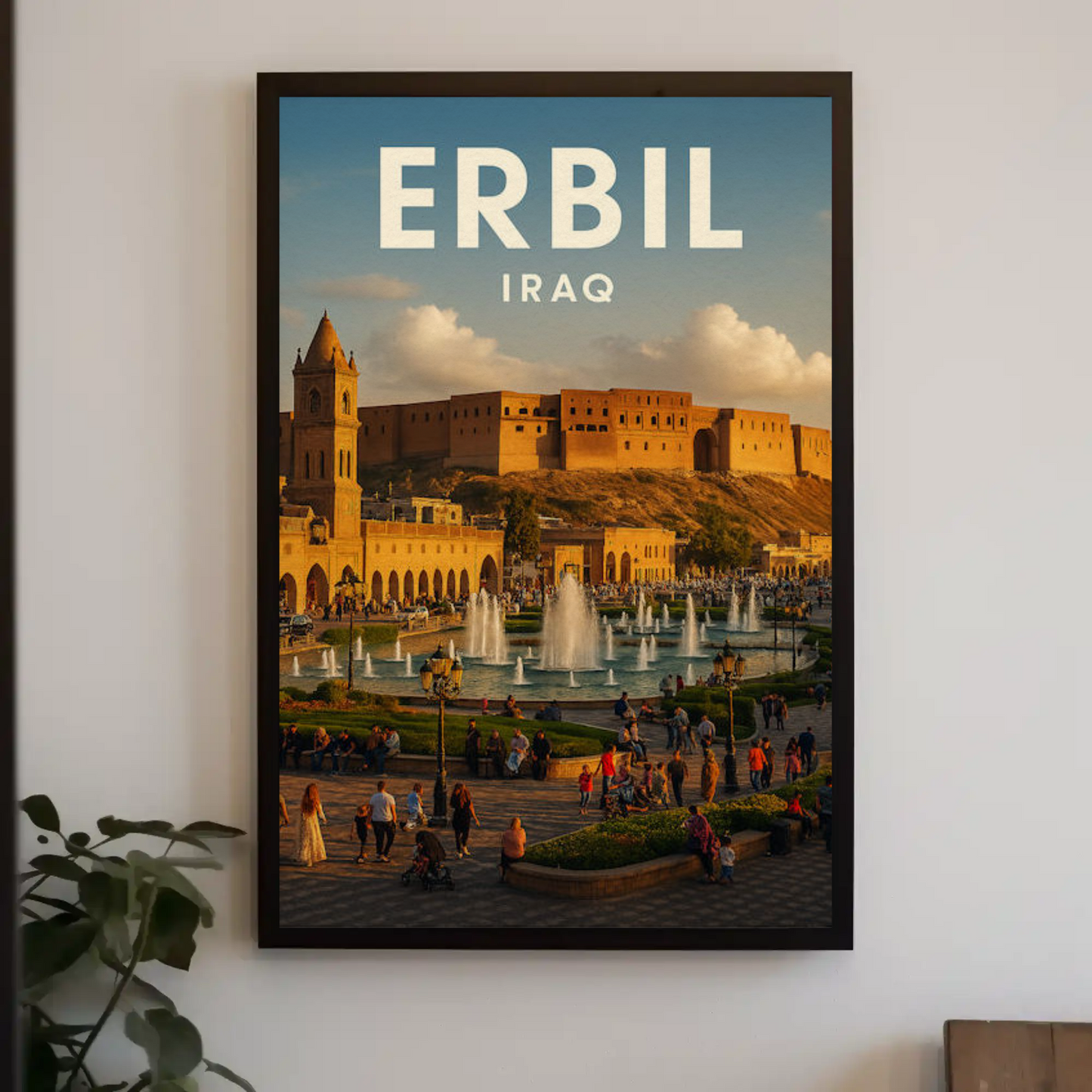 Erbil Iraq Citadel Market Fountains Travel Poster
