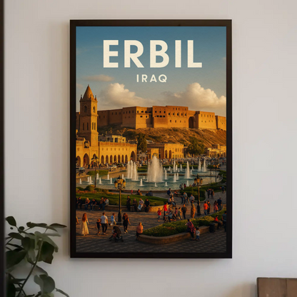 Erbil Iraq Citadel Market Fountains Travel Poster