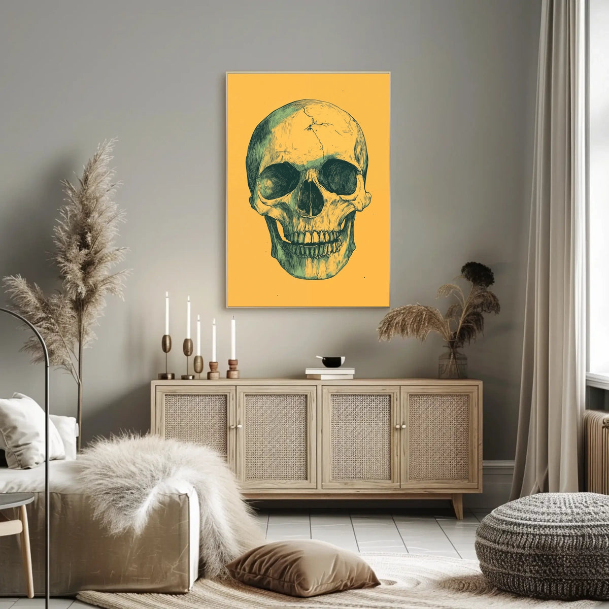 Human Skull Mortality Decay Illustration Poster