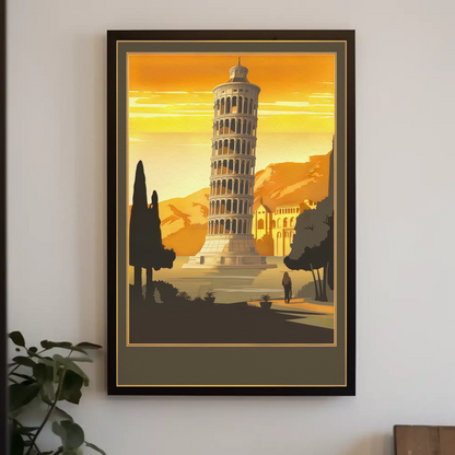 Leaning Tower Of Pisa Golden Sunset Travel Poster