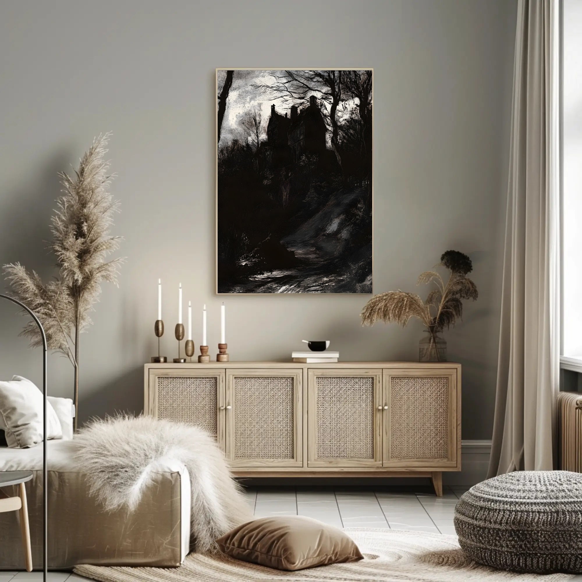 Hauntingly Eerie Night Haunted House Fantasy or Mythology Poster PosterGoat